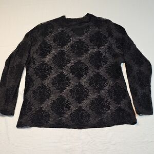 Torrid Nightfall Black Lace Long Sleeve Top Sheer Floral Damask Sz 3 Whimsygoth